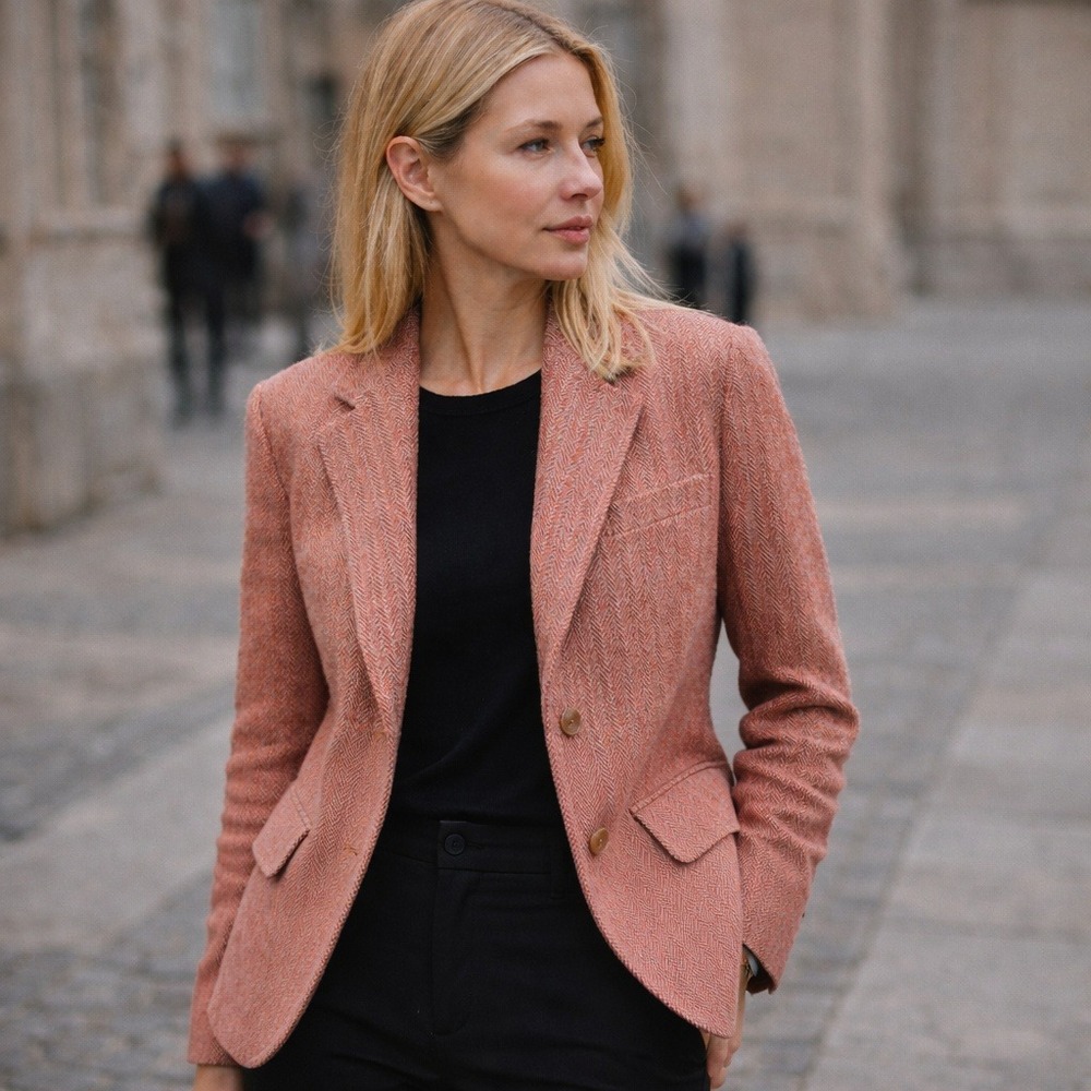 Petite Principle Herringbone Blazer Red Tan Lined Jacket Petite Small Classic